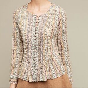 Maeve Gelise Button Blouse Colorful Floral Pleated Large Boho Festival Prairie